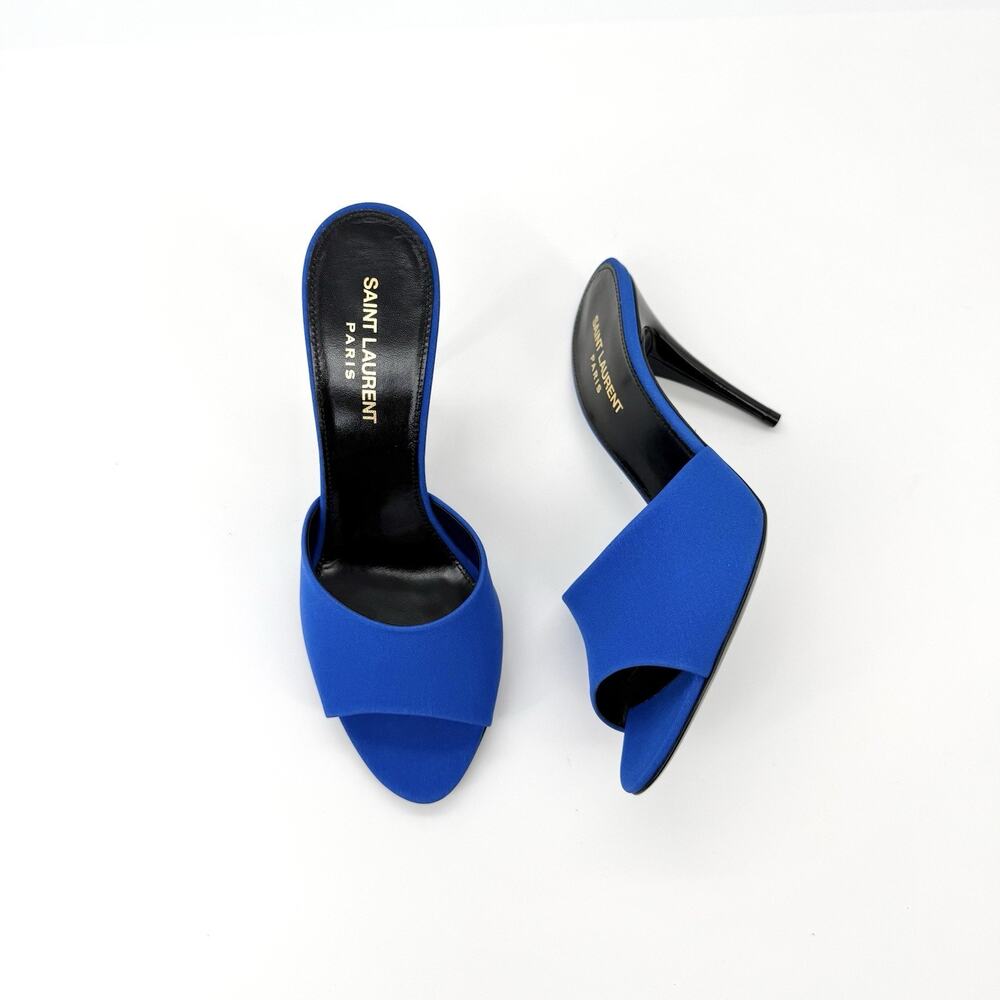 NIB Saint Laurent LA 16 Sandals EU 38 US 8 Mules Royal Blue Silk Open Toe - Picture 4 of 12